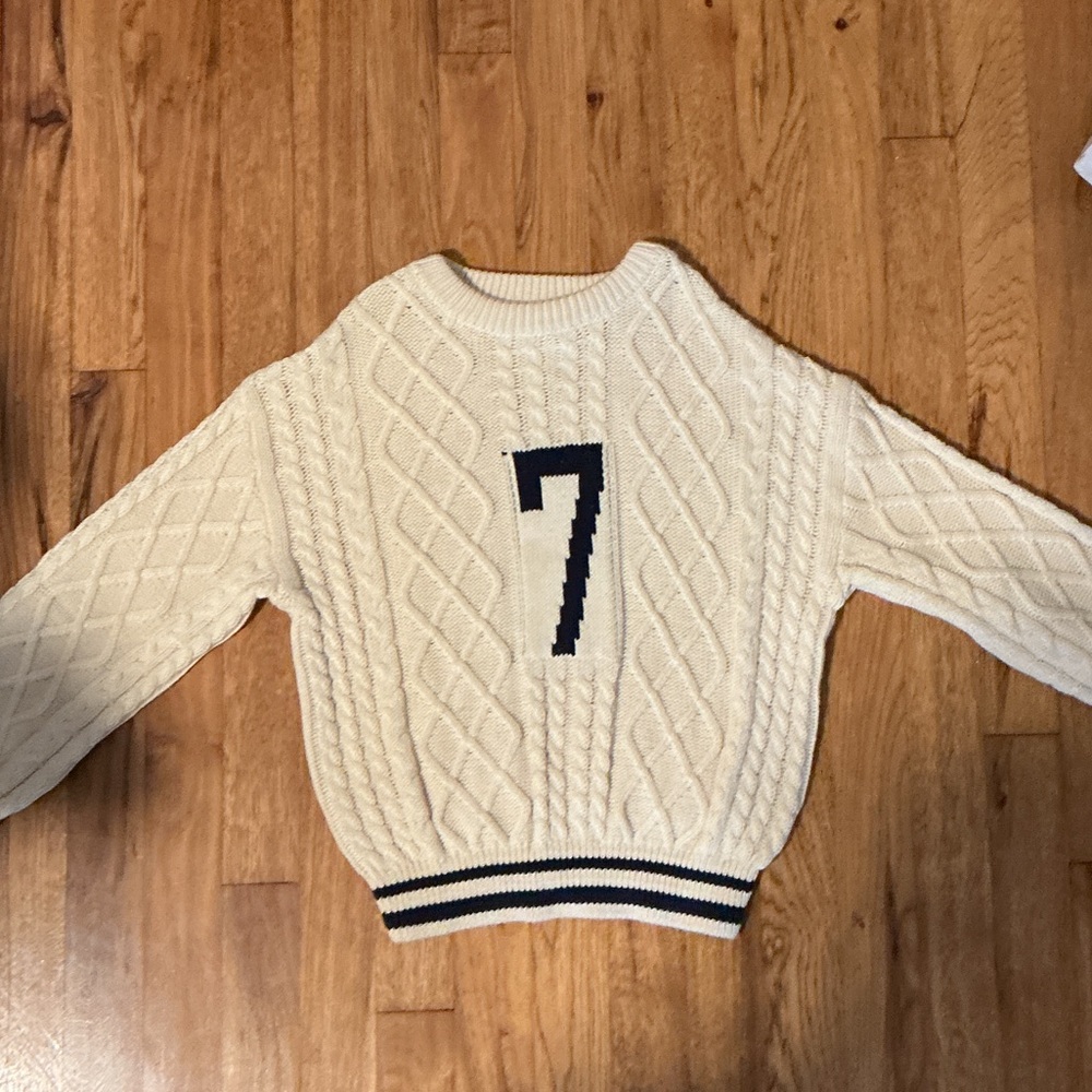 Zara Cream Cable Knit Sweater with Navy Number 7